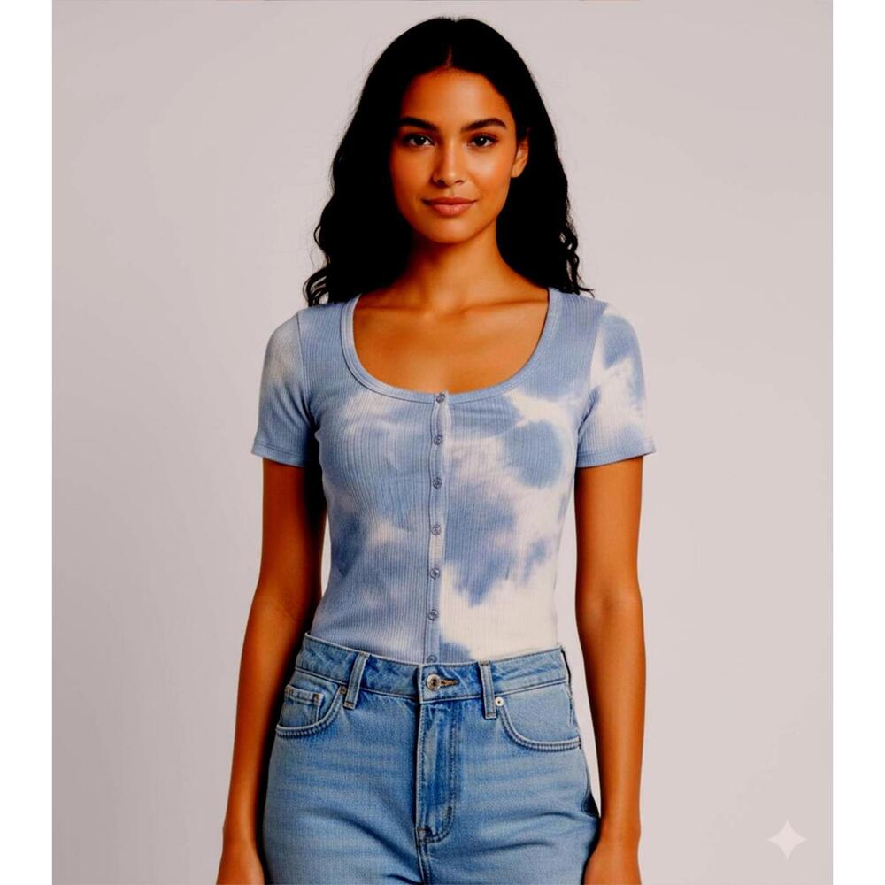 All in Favor Woman Top Trendy Short Sleeve Tie Dye Rib Top Size Small